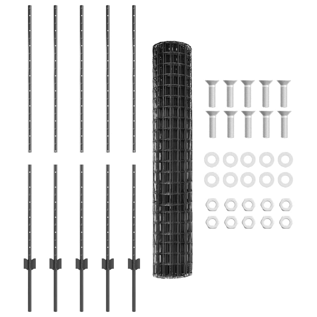 Zaun mit Pfosten Grau 1.4 x 10 m Stahl