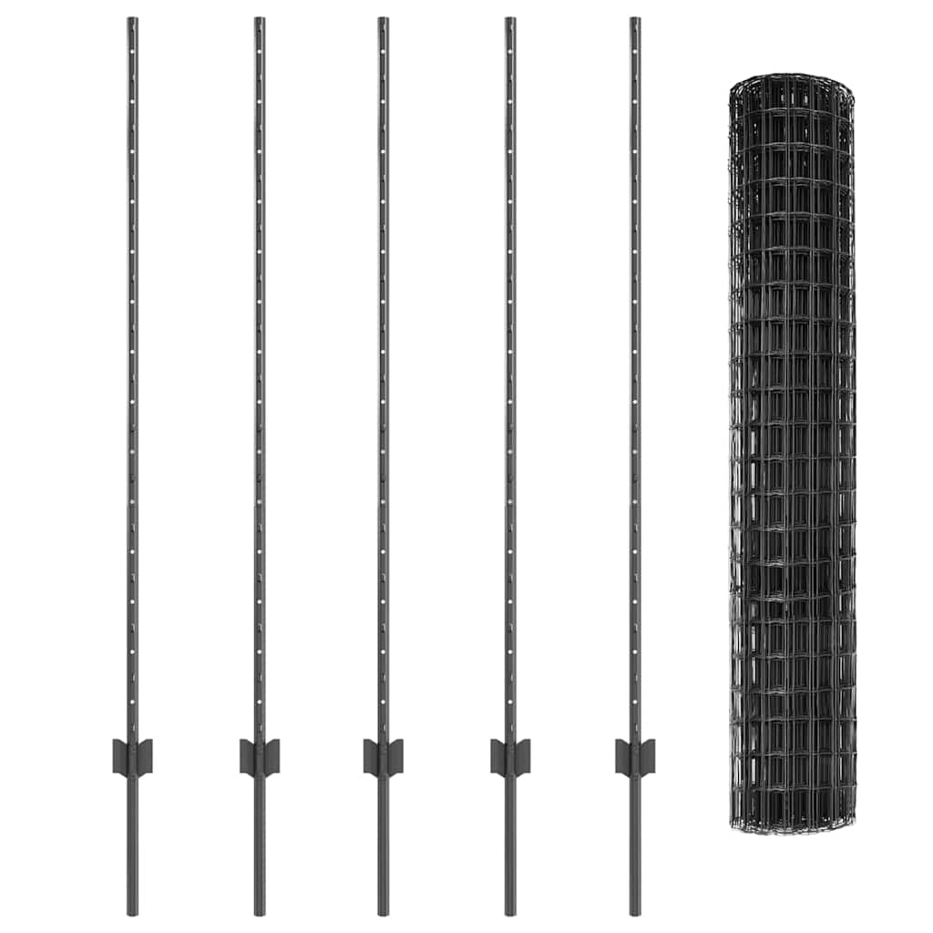 Zaun mit Pfosten Grau 1.4 x 10 m Stahl