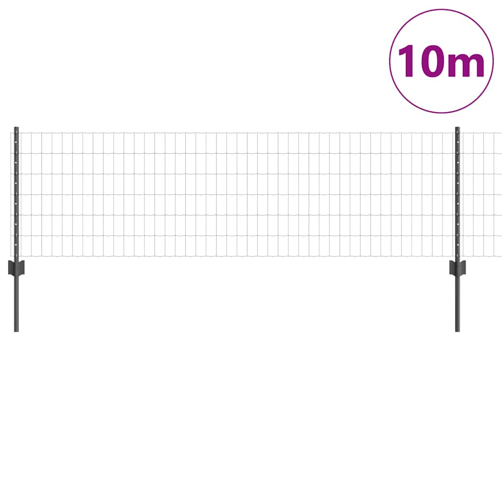 Zaun mit Pfosten Grau 0,6 x 10 m Stahl
