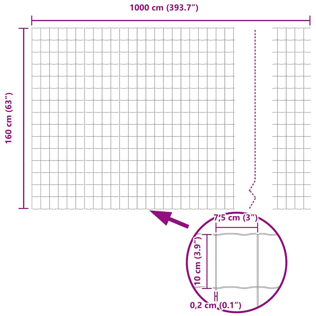 Zaun mit Pfosten Grau 1.6 x 10 m Stahl