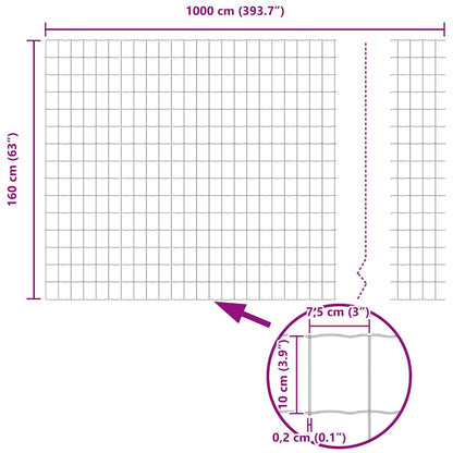 Zaun mit Pfosten Grau 1.6 x 10 m Stahl