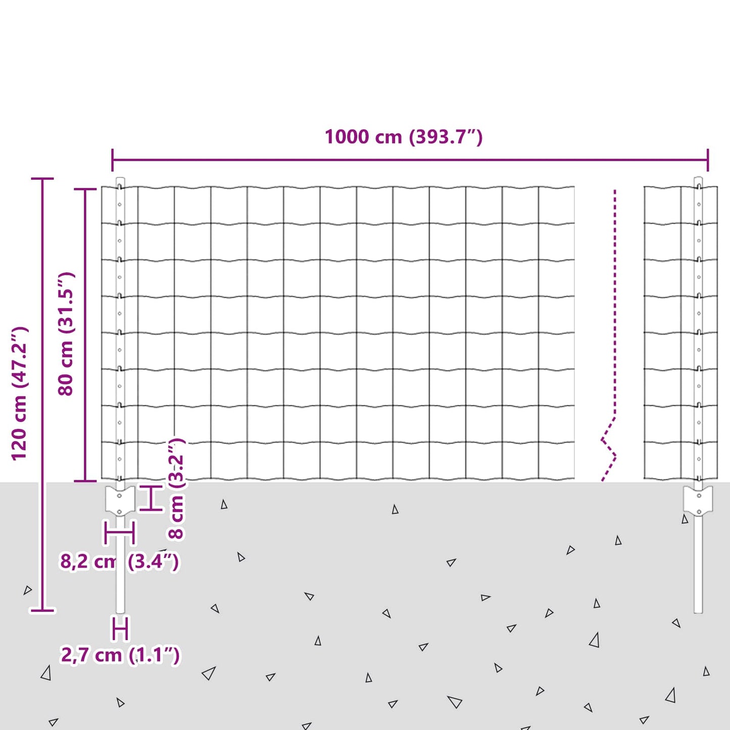 Zaun und Pfosten Grau 0,8 x 10 m Stahl