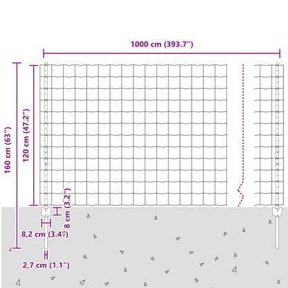 Zaun und Pfosten Grau 1,2 x 10 m Stahl