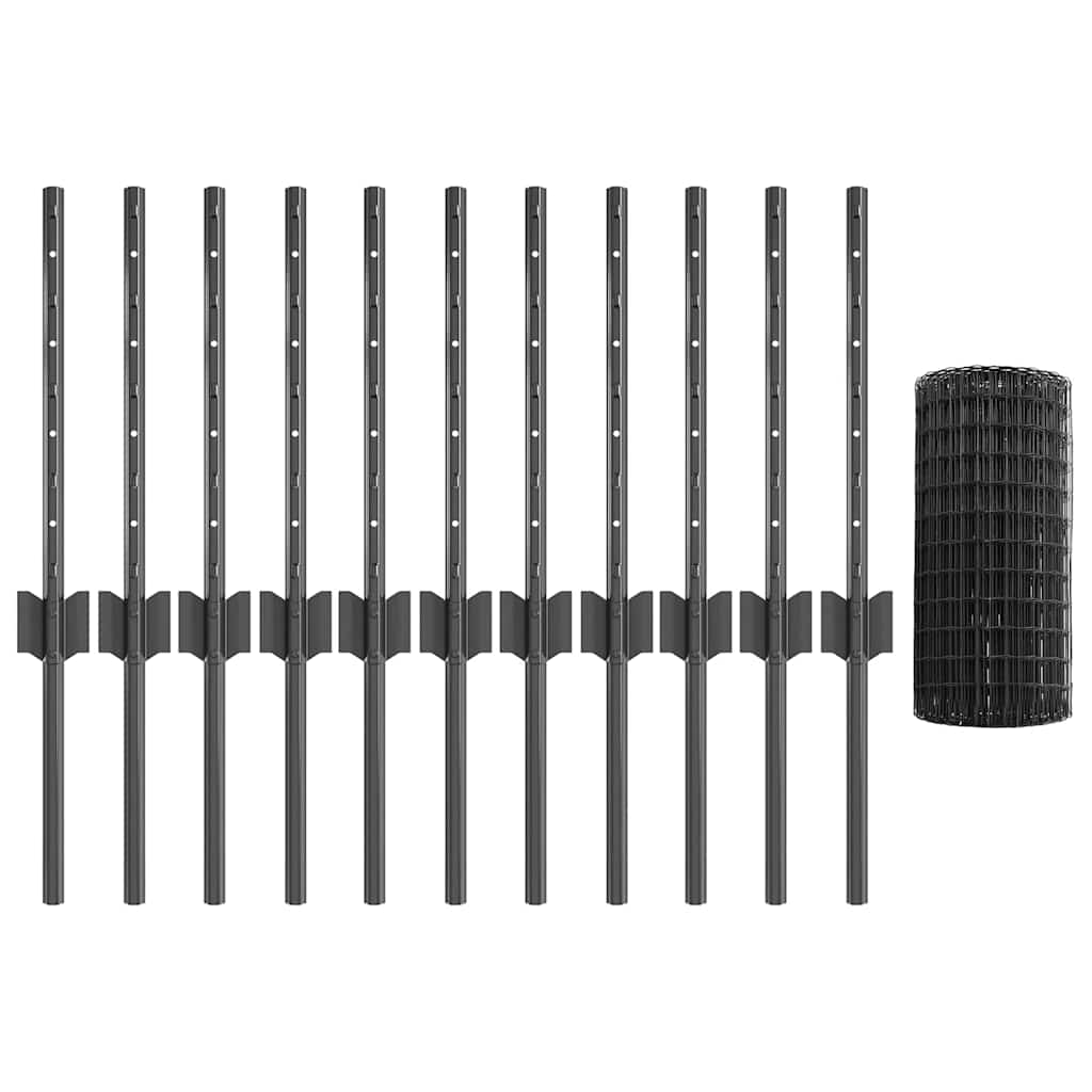 Zaun mit Pfosten Grau 0,4 x 25 m Stahl