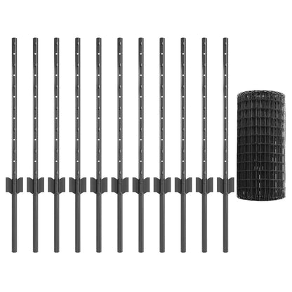 Zaun mit Pfosten Grau 0,6 x 25 m Stahl