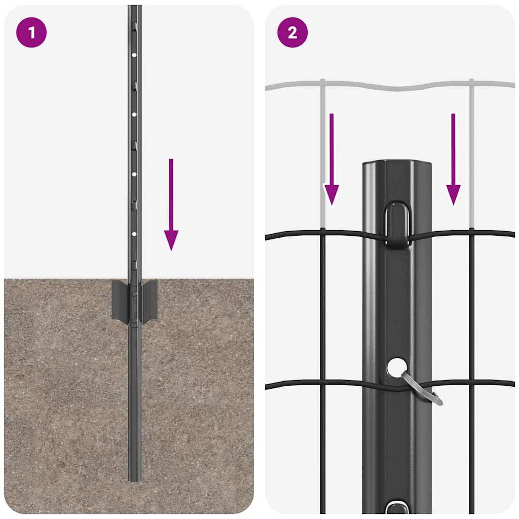 Zaun mit Pfosten Grau 0,6 x 25 m Stahl