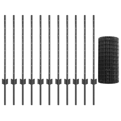 Zaun mit Pfosten Grau 0.8 x 25 m Stahl