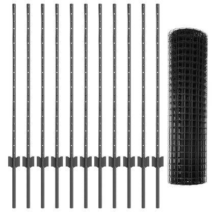 Zaun mit Pfosten Grau 1 x 25 m Stahl