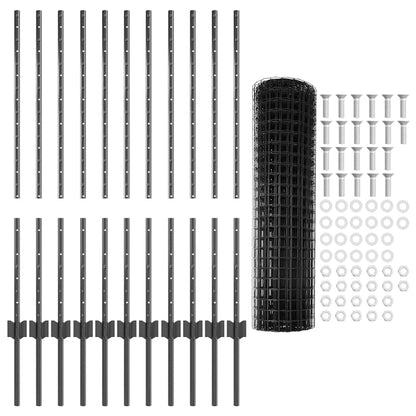 Zaun mit Pfosten Grau 1 x 25 m Stahl