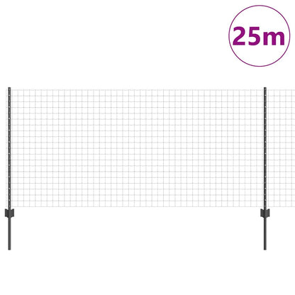 Zaun mit Pfosten Grau 1 x 25 m Stahl
