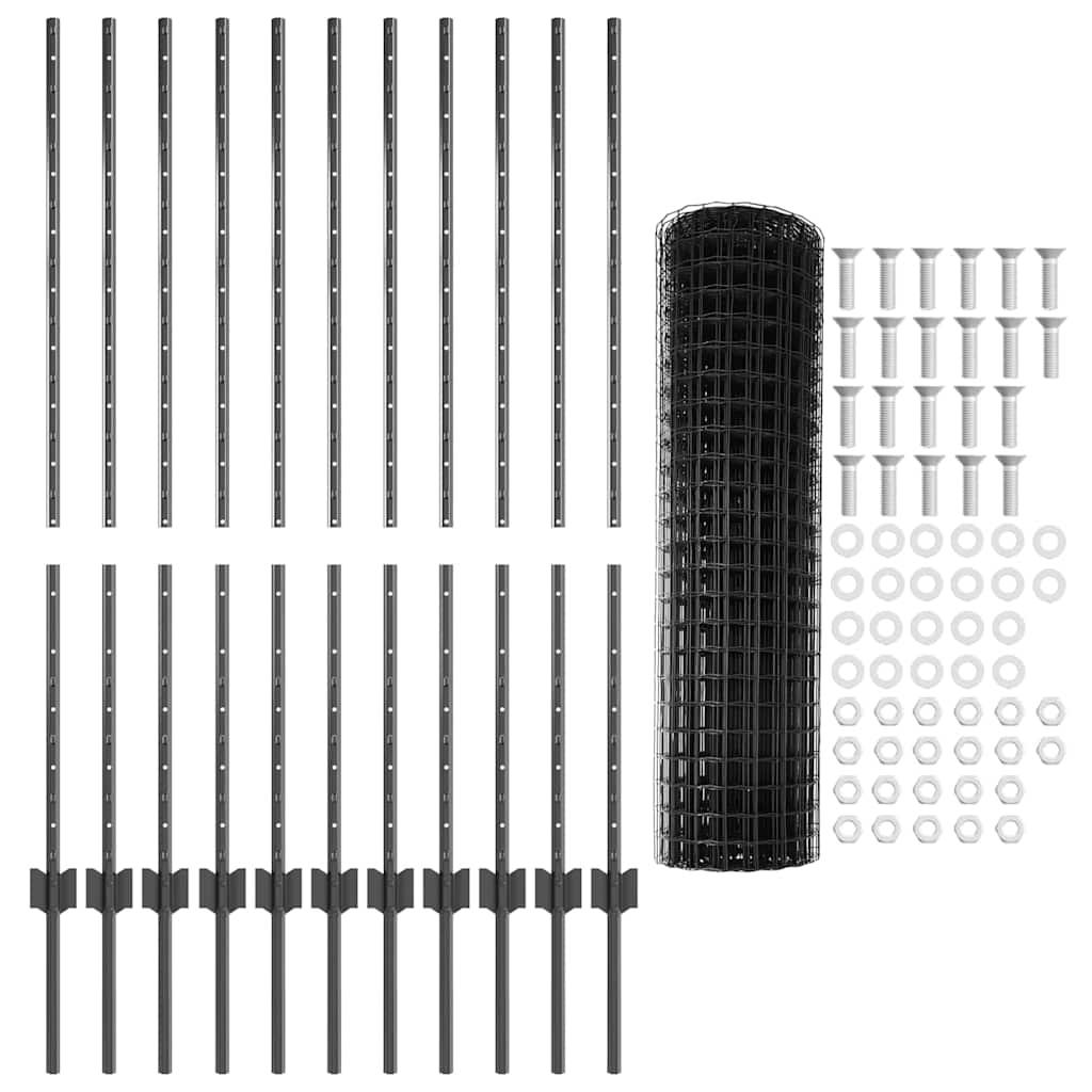Zaun mit Pfosten Grau 1.2 x 25 m Stahl