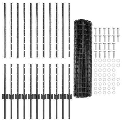 Zaun mit Pfosten Grau 1 x 25 m Stahl
