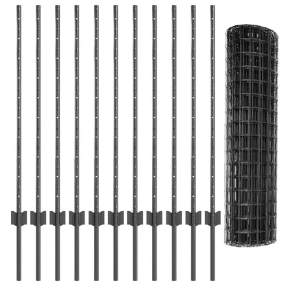 Zaun mit Pfosten Grau 1 x 25 m Stahl