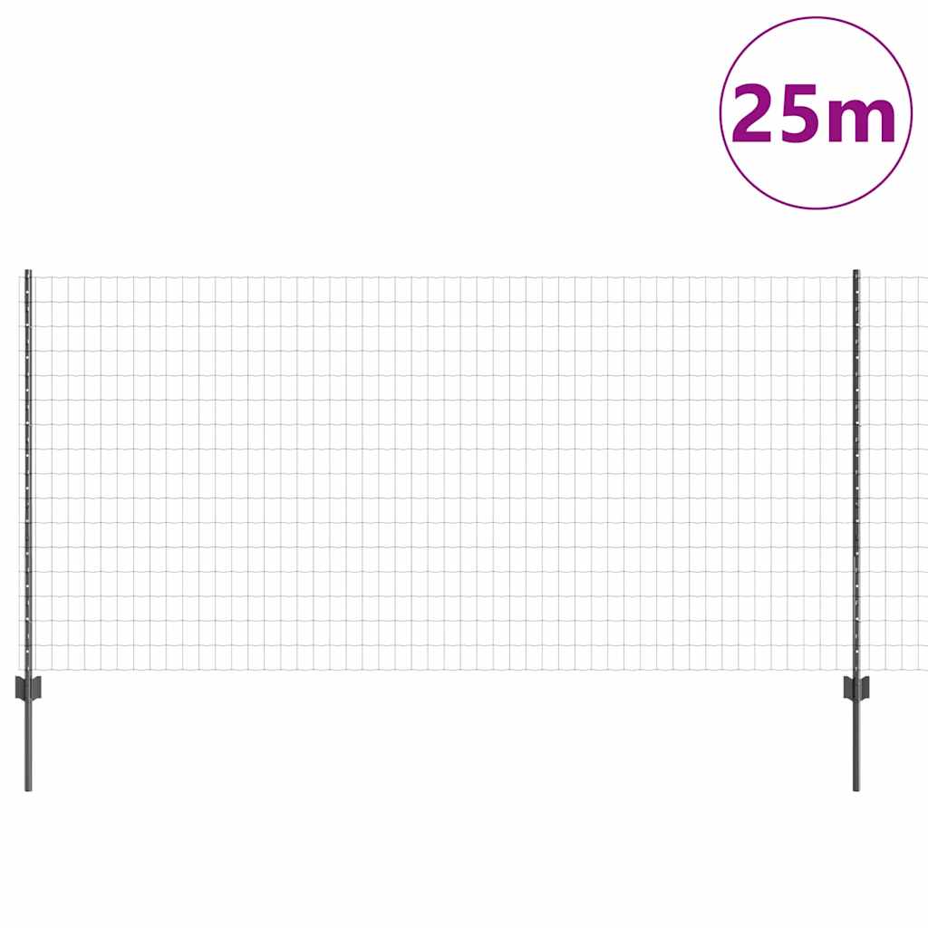 Zaun mit Pfosten Grau 1.2 x 25 m Stahl