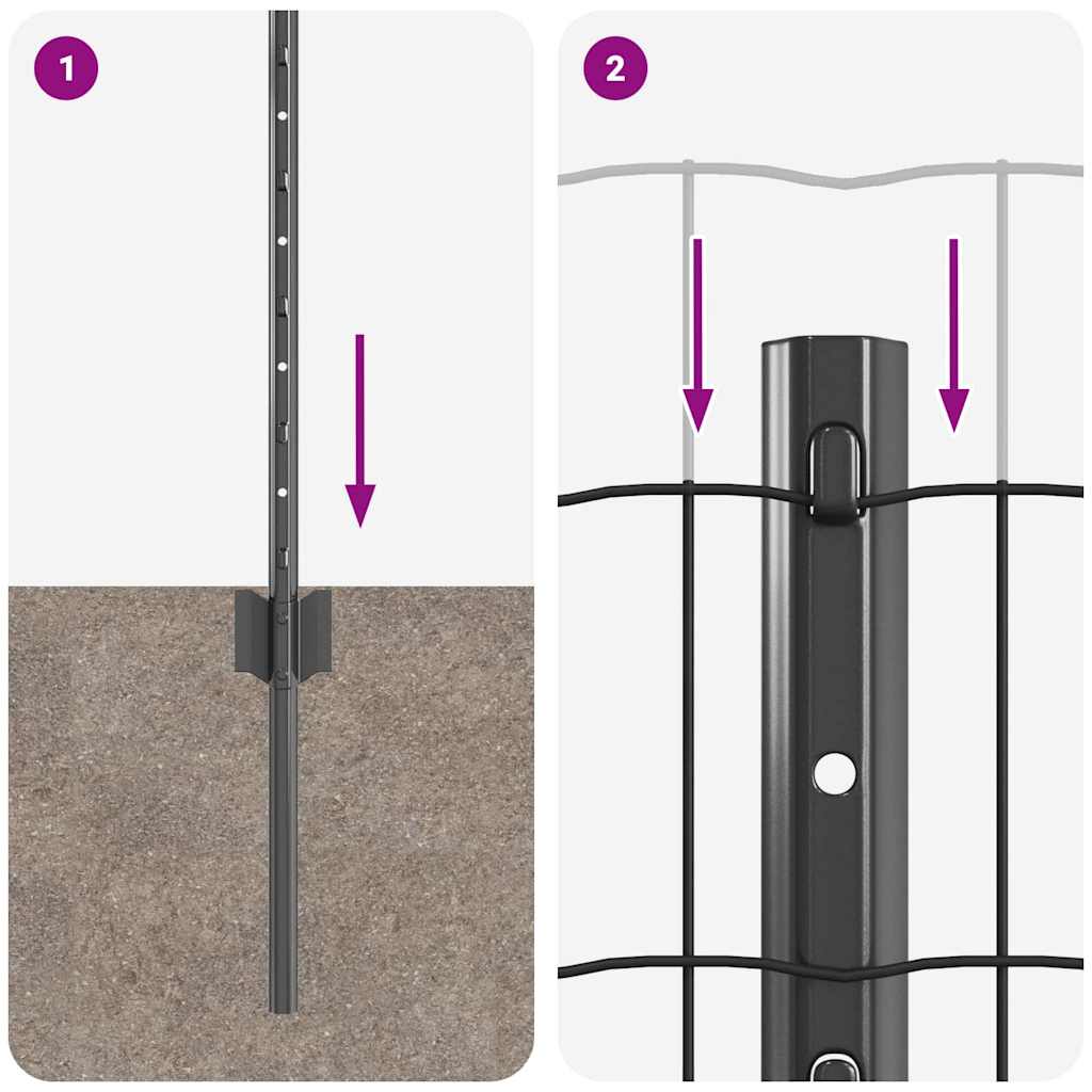 Zaun mit Pfosten Grau 0,6 x 25 m Stahl
