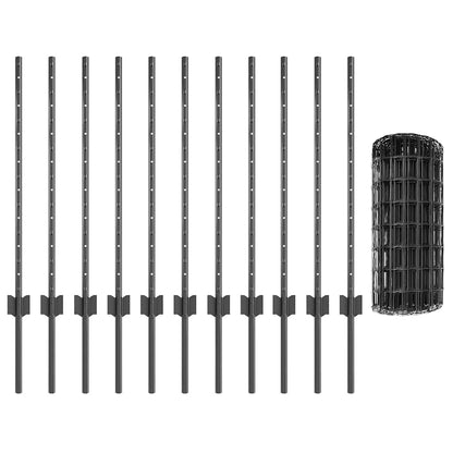 Zaun mit Pfosten Grau 0.8 x 25 m Stahl