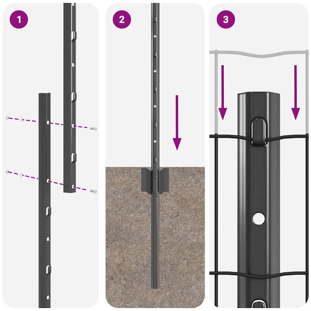 Zaun mit Pfosten Grau 1.2 x 25 m Stahl