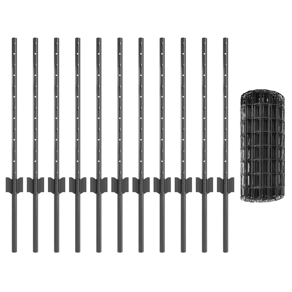 Zaun mit Pfosten Grau 0,6 x 25 m Stahl