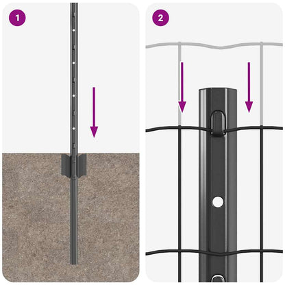 Zaun mit Pfosten Grau 0,6 x 25 m Stahl