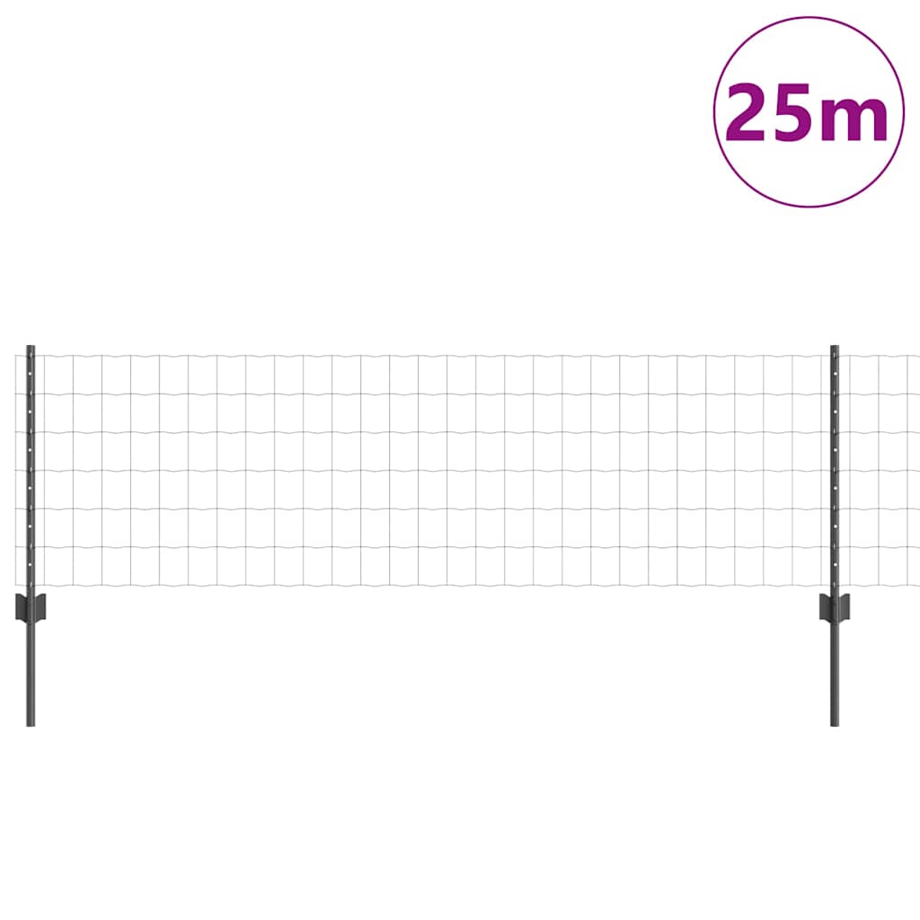 Zaun mit Pfosten Grau 0,6 x 25 m Stahl