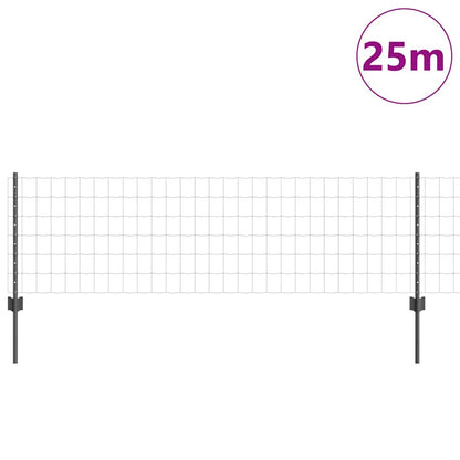 Zaun mit Pfosten Grau 0,6 x 25 m Stahl
