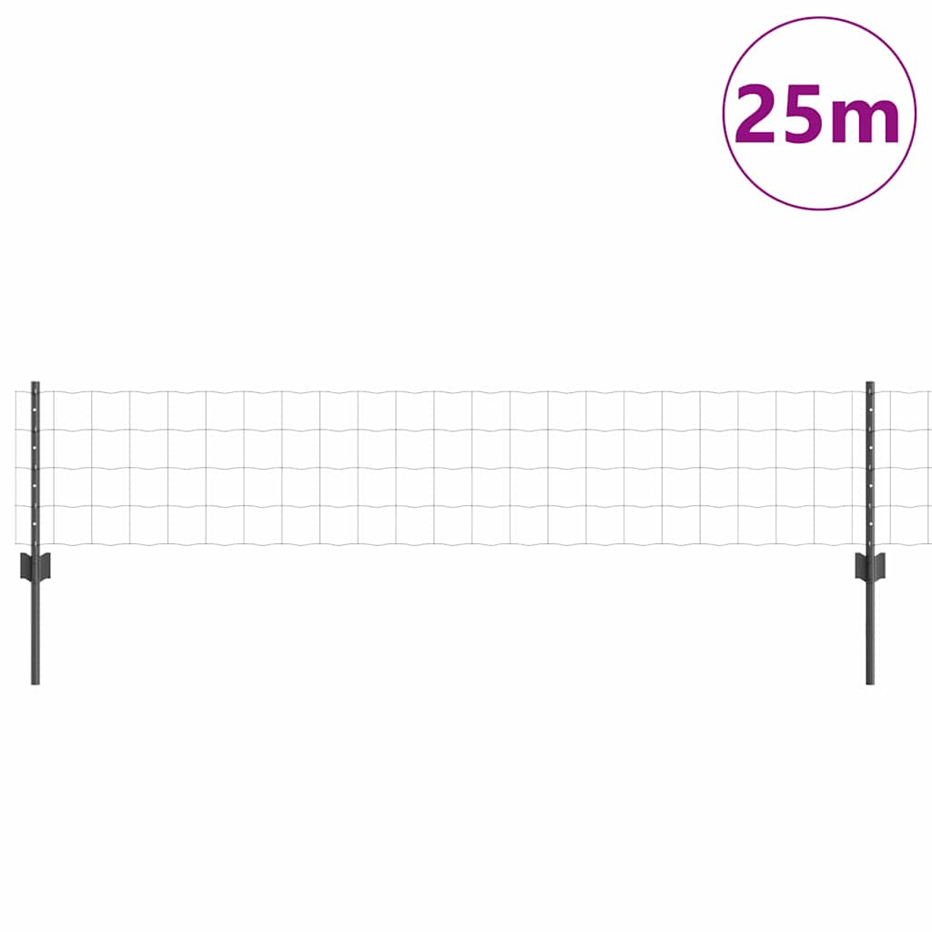 Zaun mit Pfosten Grau 0,4 x 25 m Stahl
