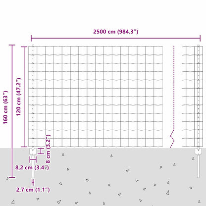 Zaun mit Pfosten Grau 1.2 x 25 m Stahl