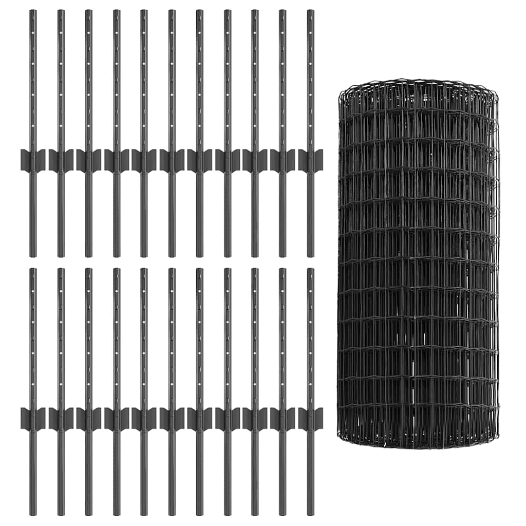 Zaun mit Pfosten Grau 0.4 x 50 m Stahl