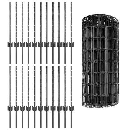 Zaun mit Pfosten Grau 0.6 x 50 m Stahl