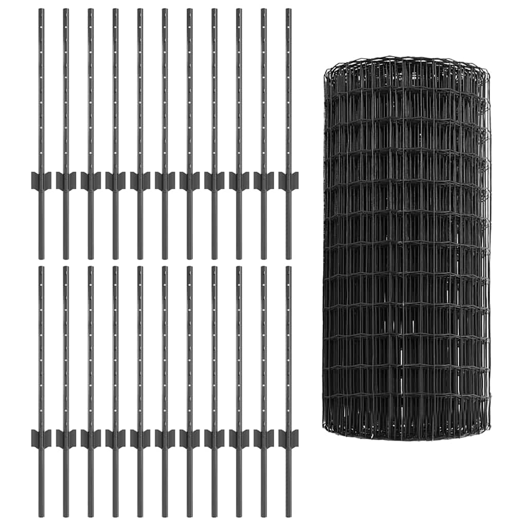 Zaun mit Pfosten Grau 0.6 x 50 m Stahl