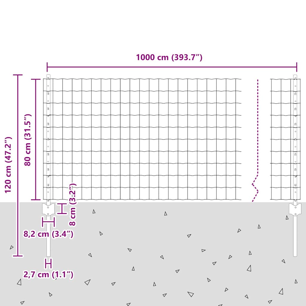 Zaun mit Pfosten Grau 0.8 x 10 m Stahl