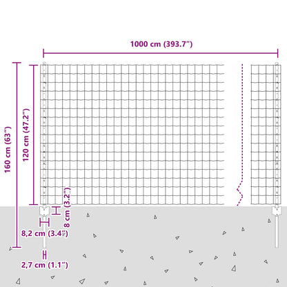 Zaun und Pfosten Grau 1,2 x 10 m Stahl