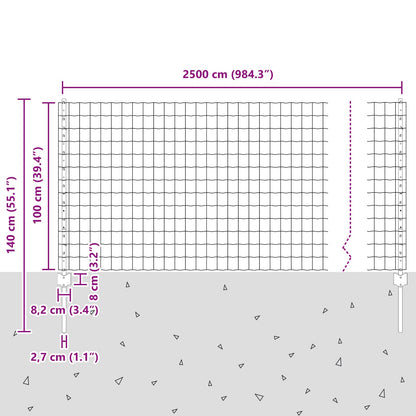Zaun und Pfosten Grau 1 x 25 m Stahl