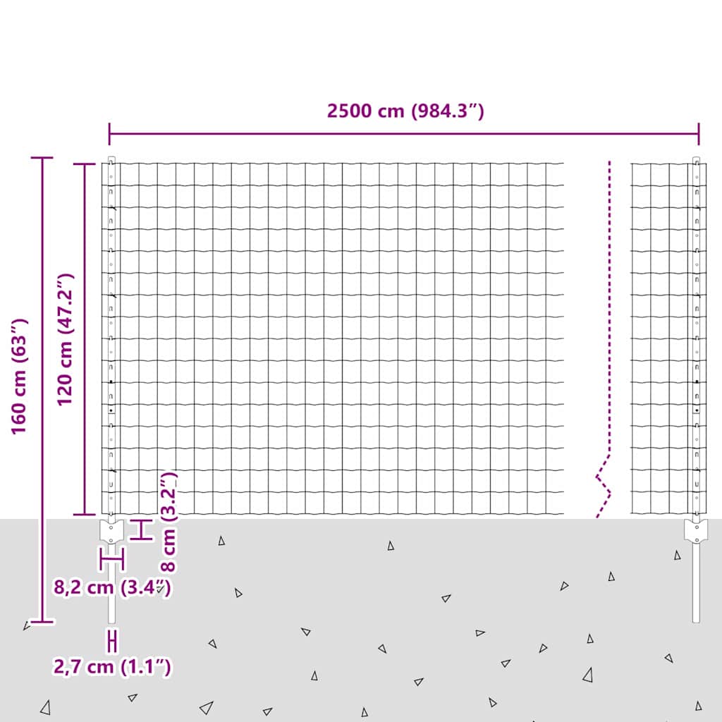 Zaun mit Pfosten Grau 1.2 x 25 m Stahl