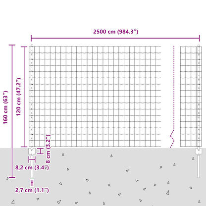 Zaun und Pfosten Grau 1,2 x 25 m Stahl