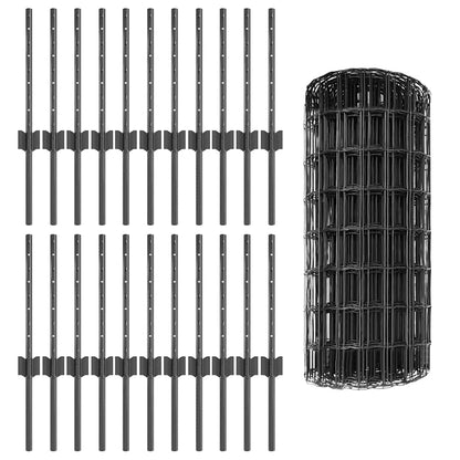 Zaun mit Pfosten Grau 0.4 x 50 m Stahl