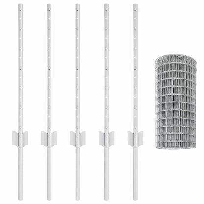 Zaun mit Pfosten Silber 0,6 x 10 m Stahl