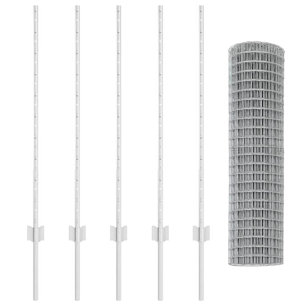 Zaun mit Pfosten Silber 1 x 10 m Stahl