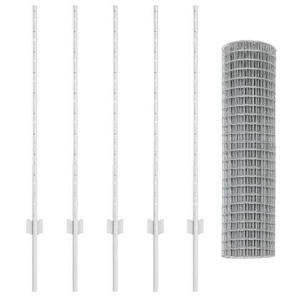 Zaun mit Pfosten Silber 1 x 10 m Stahl