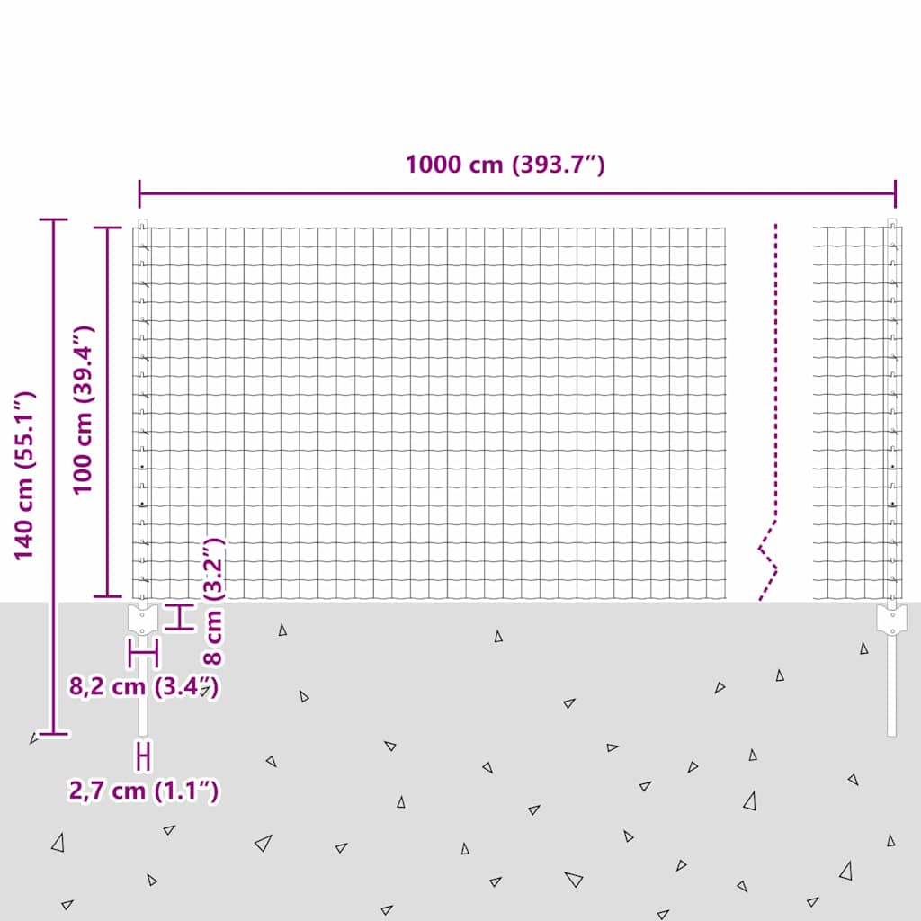 Zaun mit Pfosten Silber 1 x 10 m Stahl