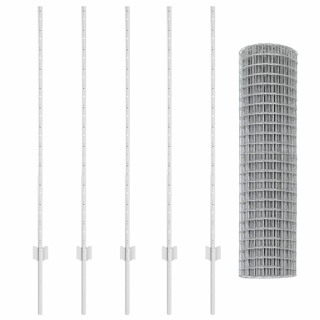 Zaun mit Pfosten Silber 1.2 x 10 m Stahl