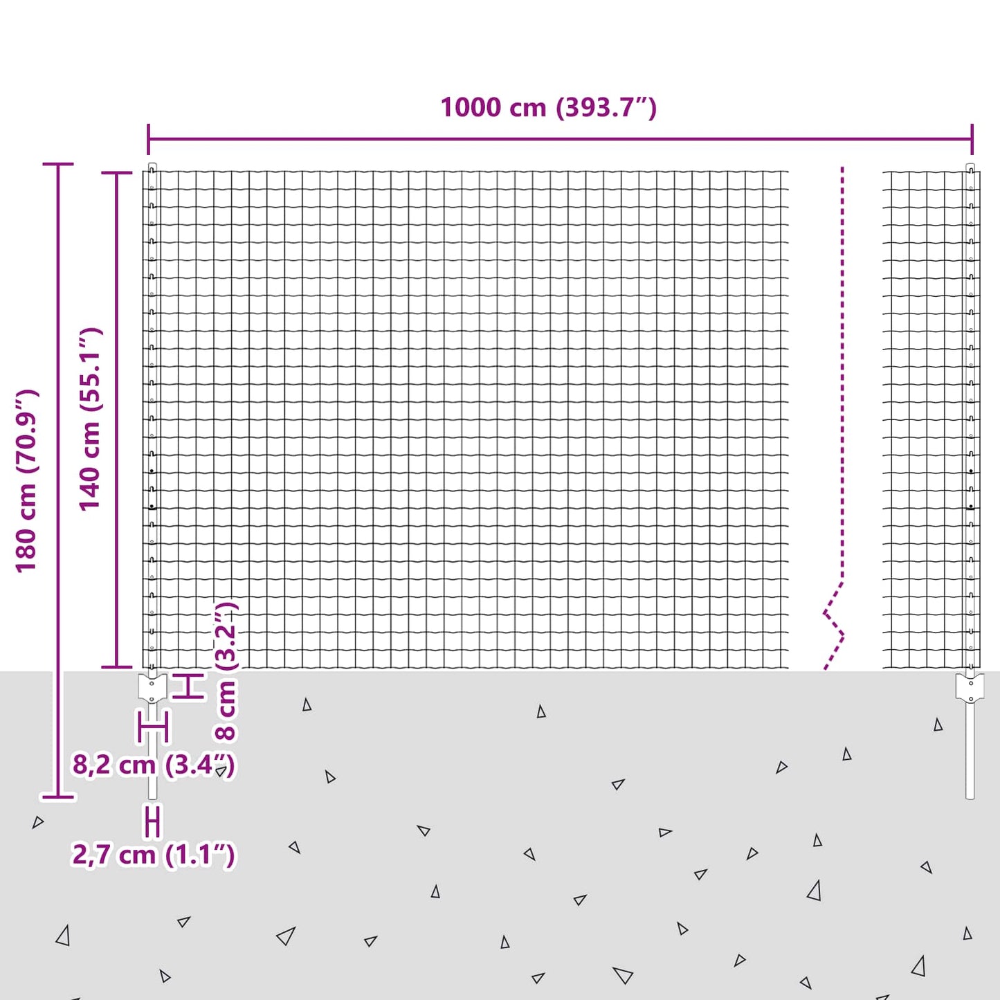 Zaun und Pfosten Silber 1,4 x 10 m Stahl