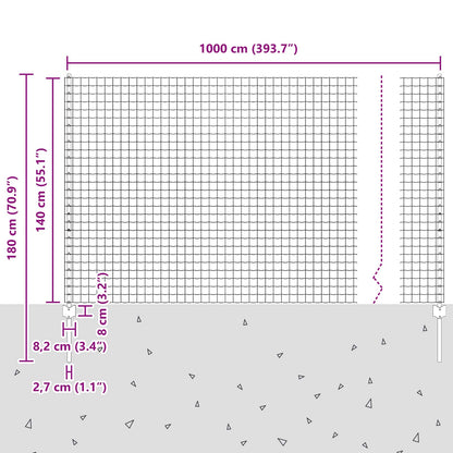 Zaun und Pfosten Silber 1,4 x 10 m Stahl