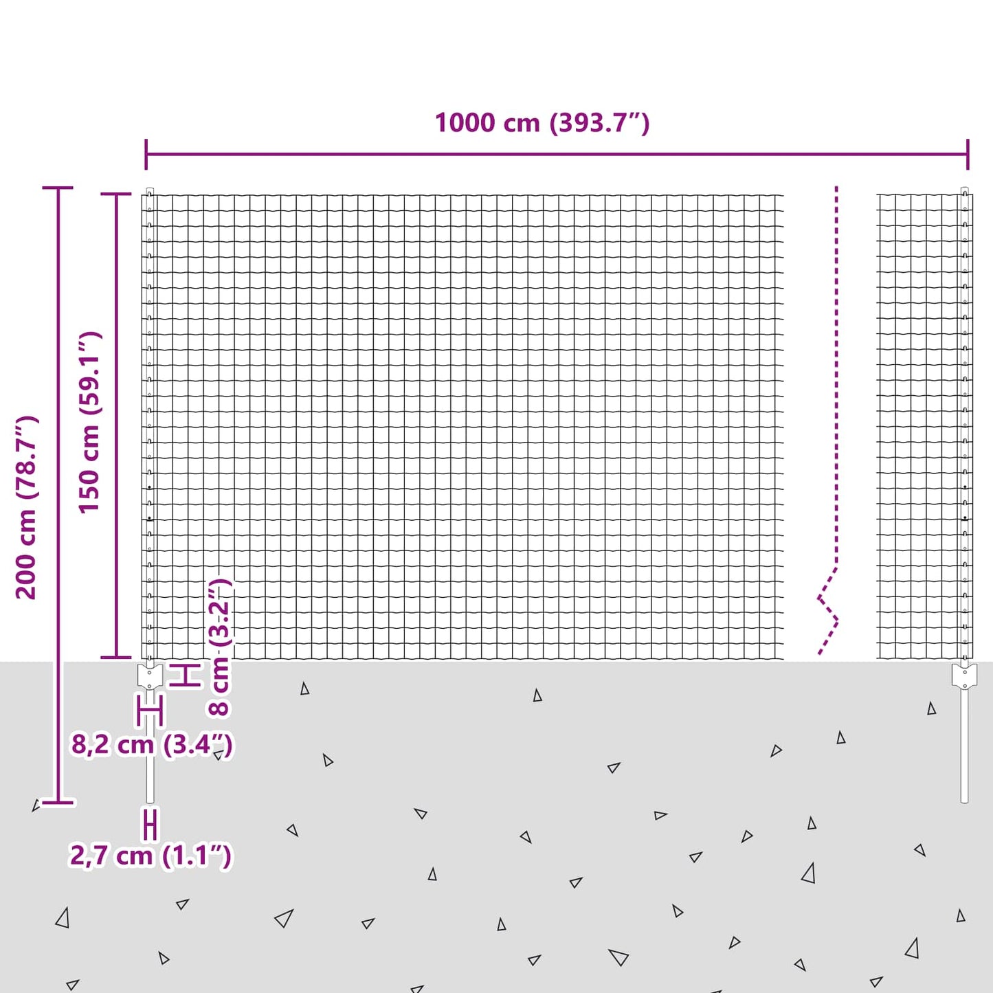 Zaun und Pfosten Silber 1,5 x 10 m Stahl