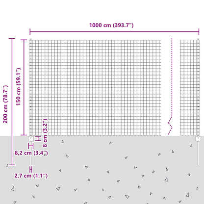 Zaun und Pfosten Silber 1,5 x 10 m Stahl