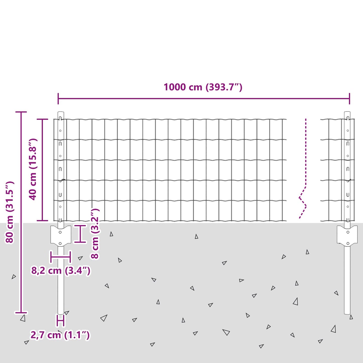 Zaun und Pfosten Silber 0,4 x 10 m Stahl