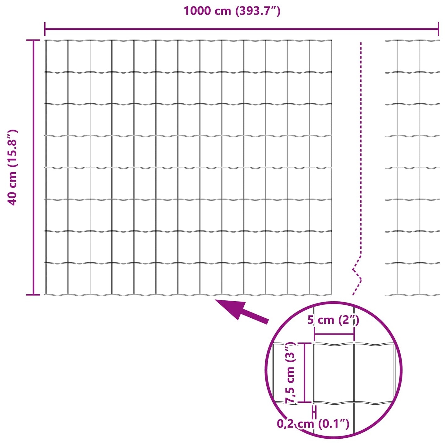 Zaun und Pfosten Silber 0,4 x 10 m Stahl