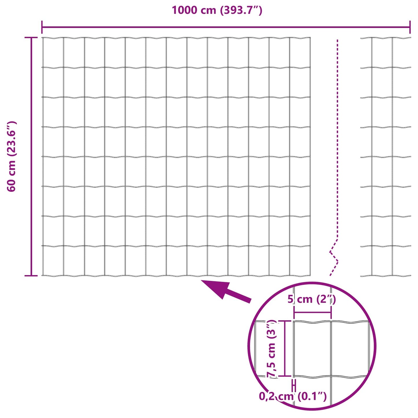 Zaun und Pfosten Silber 0,6 x 10 m Stahl