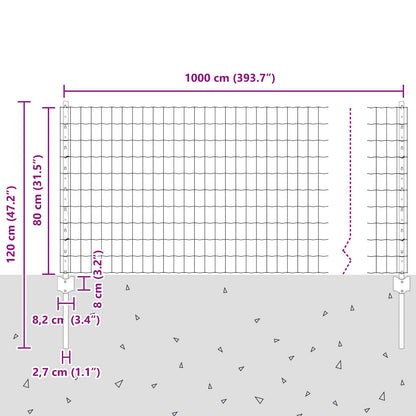 Zaun und Pfosten Silber 0,8 x 10 m Stahl