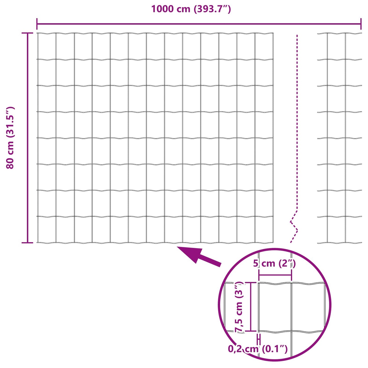Zaun und Pfosten Silber 0,8 x 10 m Stahl